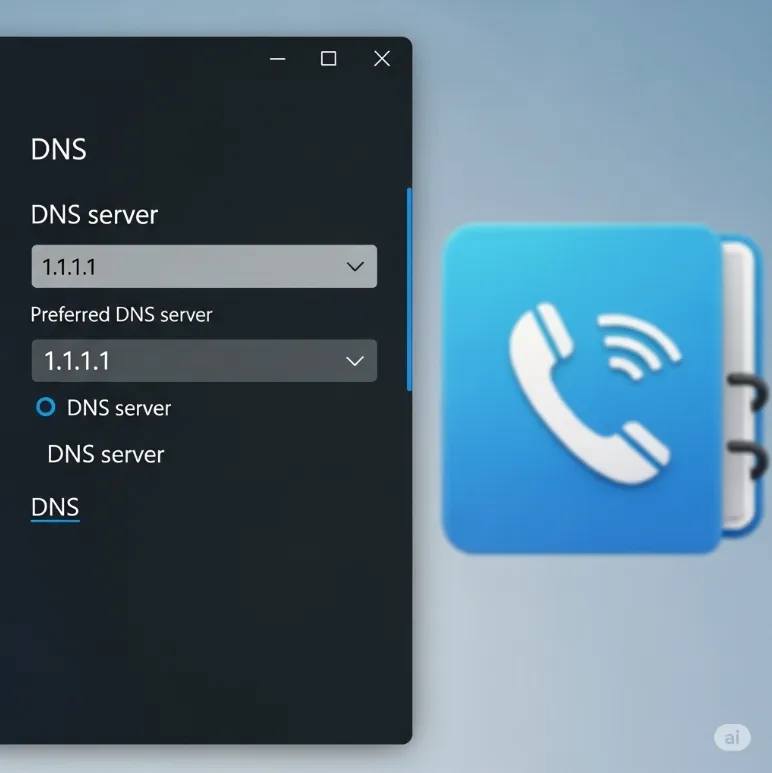 DNS 설정 화면. Windows 11 네트워크 설정에서 1.1.1.1 입력 중인 모습. DNS 설정 화면. Windows 11 네트워크 설정에서 1.1.1.1 입력 중인 모습.
